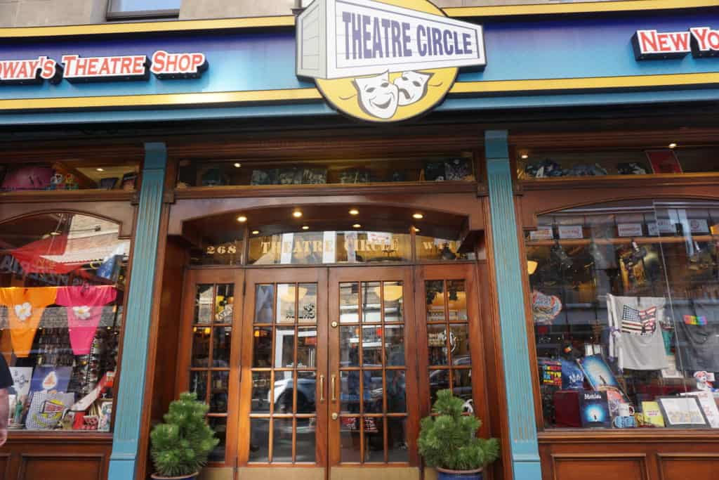 Exterior of Theatre Circle Shop in Broadway district, New York City.