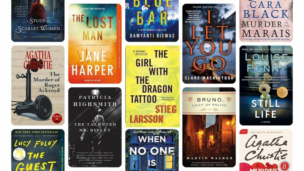 Grid image of book covers for Mysteries, Thrillers and Spooky Novels with a Strong Sense of Place.
