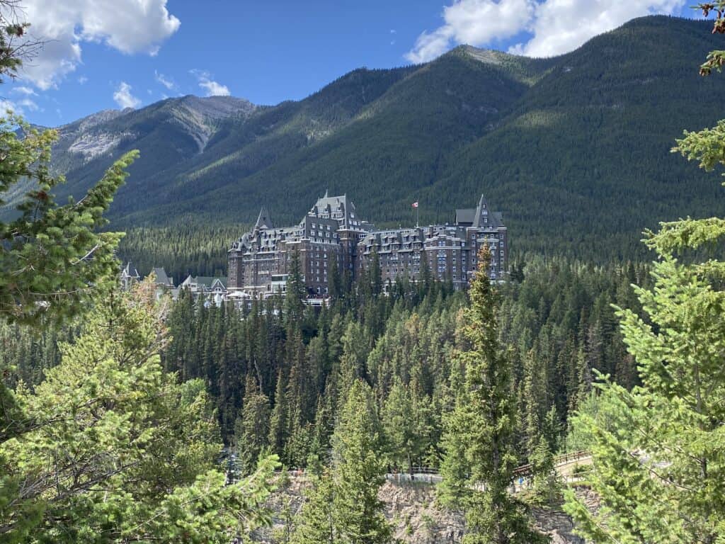 View of Fairmont Banff Springs from lookout.