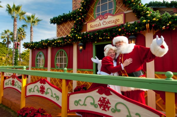 Santa and Mrs. Claus in village at SeaWorld in San Diego, California.