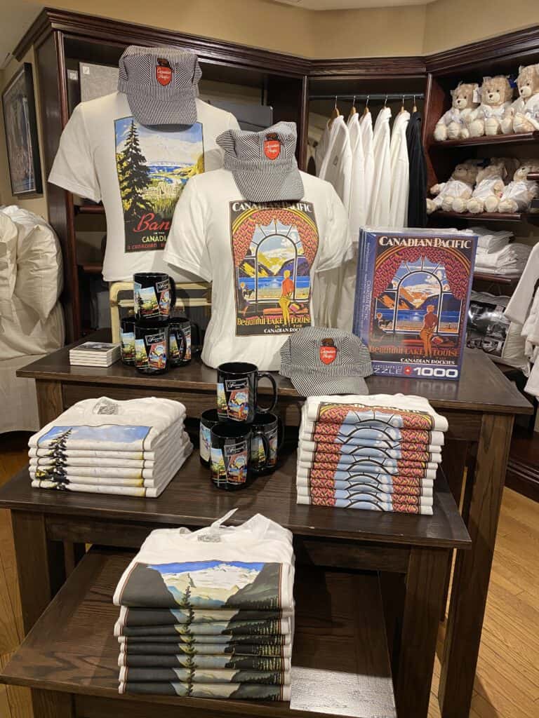 Merchandise on display at Canadian Pacific shop at Fairmont Banff Springs.