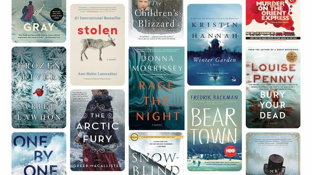 Grid image of book covers for Books Set in Cold and Snowy Destinations.