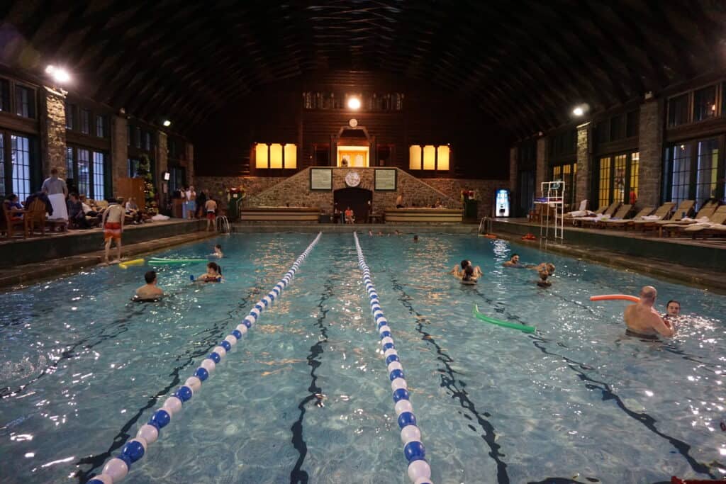 Swimming in the indoor pool at Chateau Montebello.