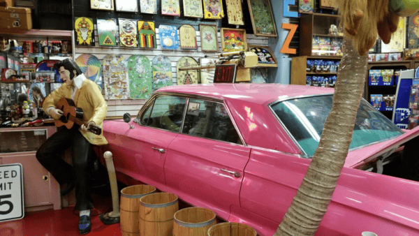 bright pink car inside Hollywood Candy store in Omaha, Nebraska.