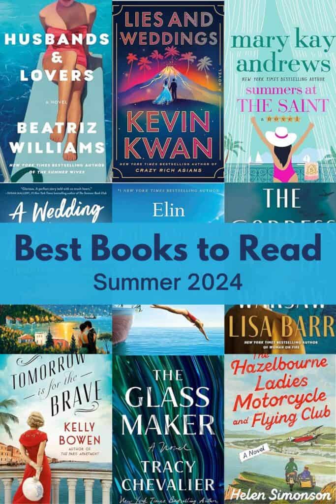 Image for Pinterest - grid of 9 book covers with text overlay reading "Best Books to Read Summer 2024".