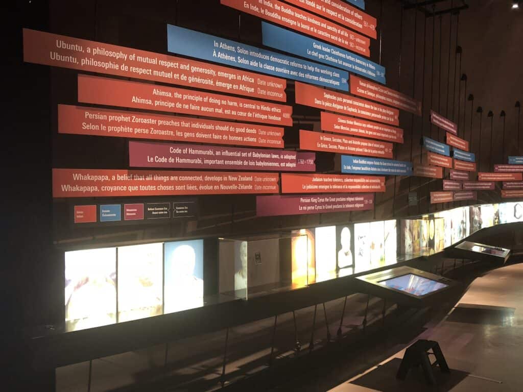 Display board with information about human rights at the Canadian Museum for Human Rights.