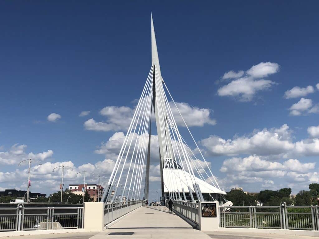 Esplanade Riel pedestrian bridge in Winnipeg, Manitoba.