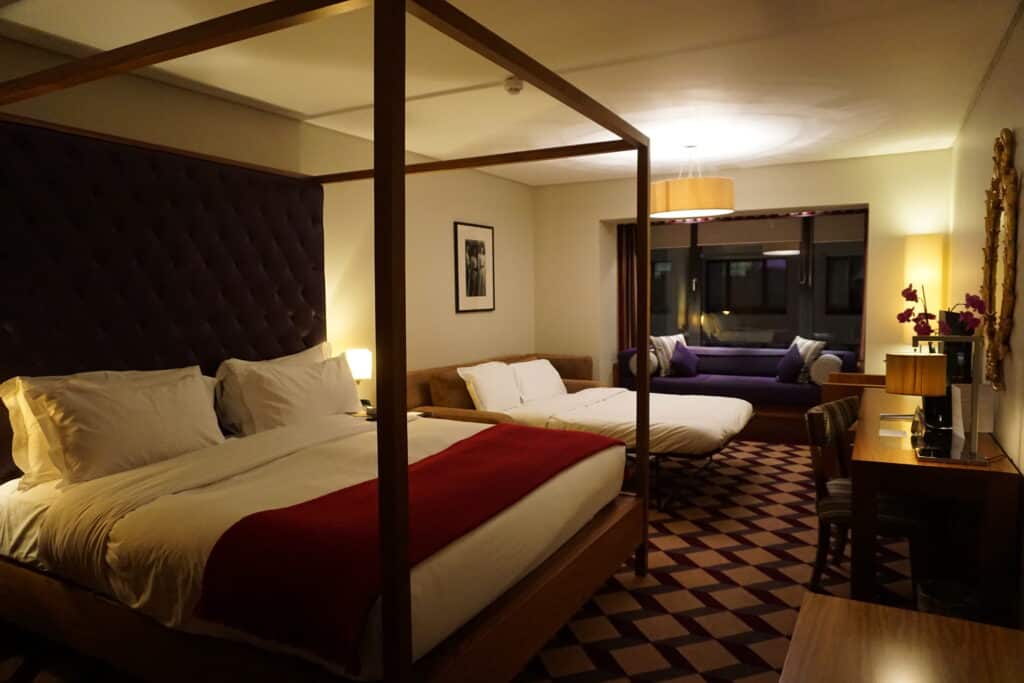 King bed and pull out sofa in room at the Fitzwilliam Hotel Dublin.