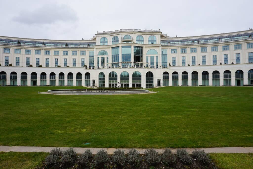 Exterior of Powerscourt Hotel from the Terrace Garden.