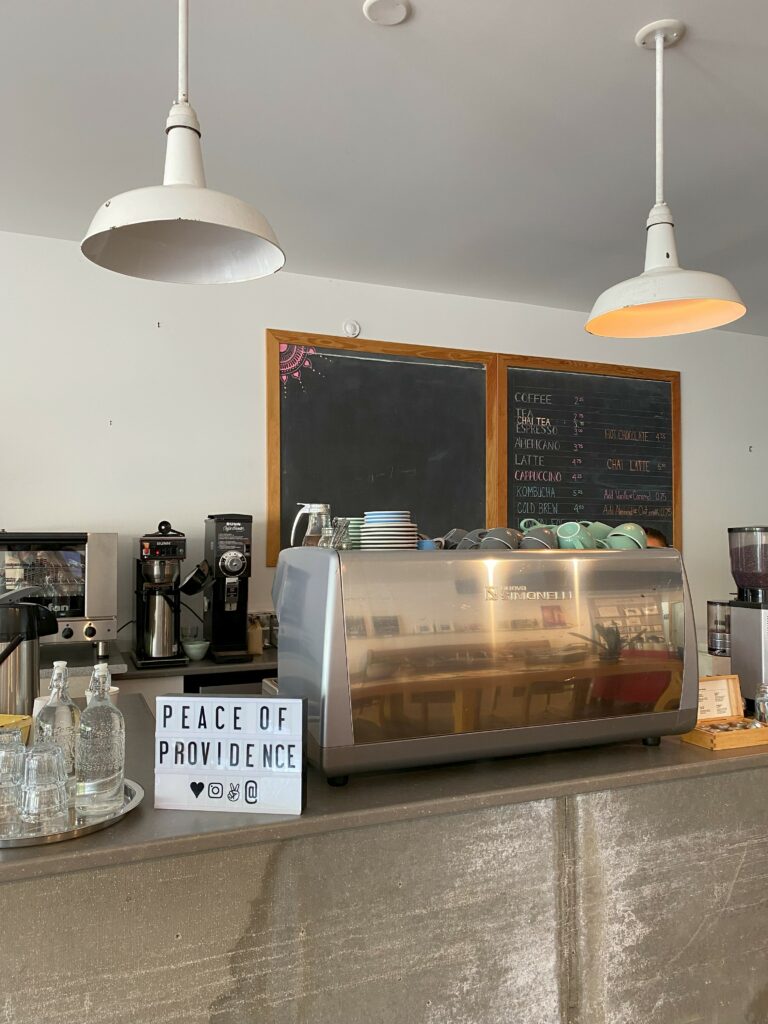 Counter in Peace of Providence Cafe in Providence Bay, Manitoulin Island.