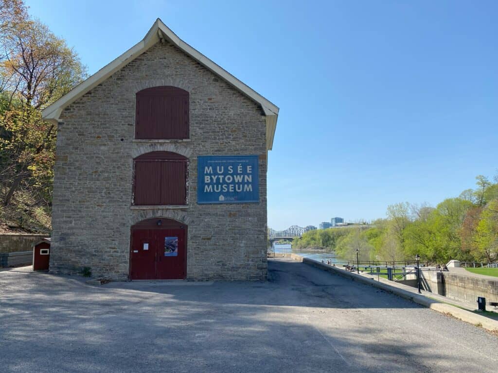 Exterior of Bytown Museum alongside the Rideau Canal in Ottawa, Canada.