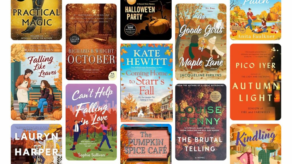 grid image of book covers for 25 Books with Fall Vibes.
