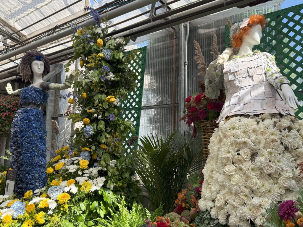 lady sybil crawley and mrs. patmore floral mannequins - fleurs de villes downton - royal botanical gardens.
