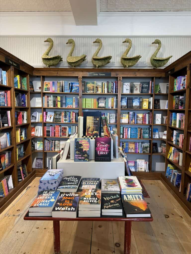 shelves of books in Brome Lake Books, Knowlton, Quebec.
