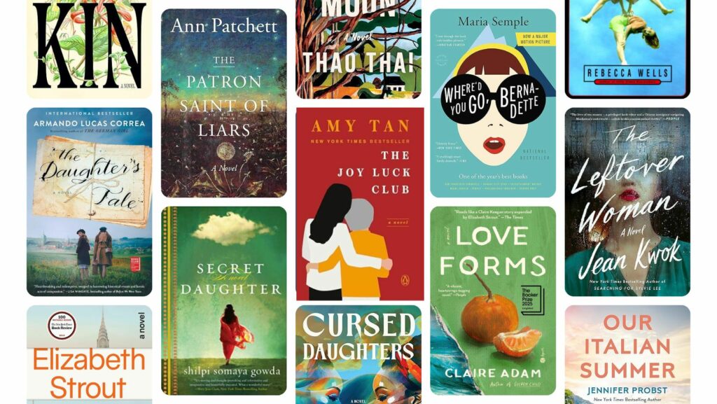 image for Pinterest - grid of book covers for 35 Books About Mothers and Daughters.