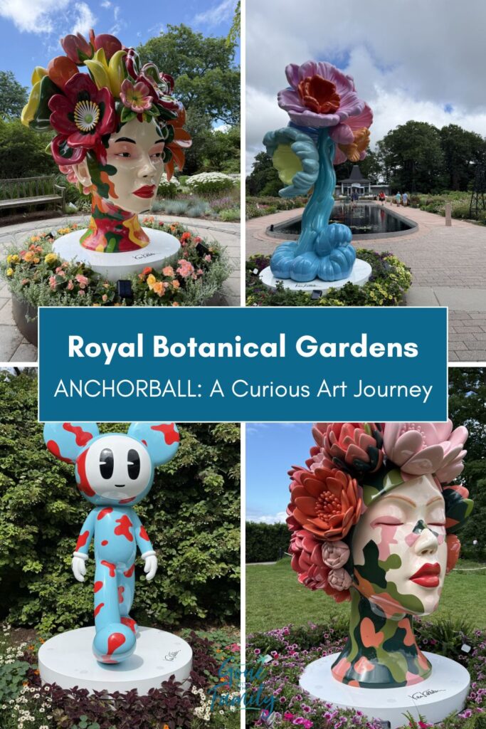 image for Pinterest - grid of four photos with text overlay reading "Royal Botanical Gardens Anchorball: A Curious Art Journey".