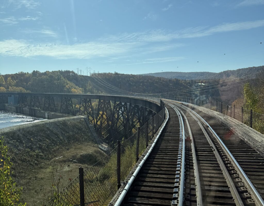 trestle bridge on agawa canyon train tour route.