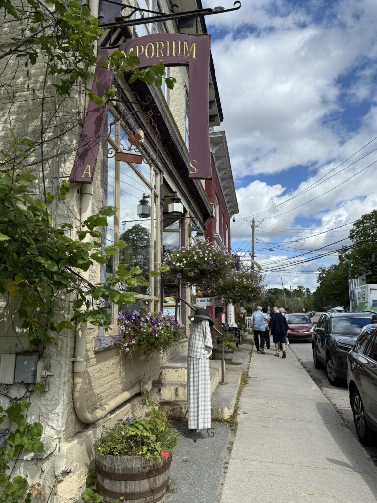 storefronts along the street in North Hatley, Quebec.